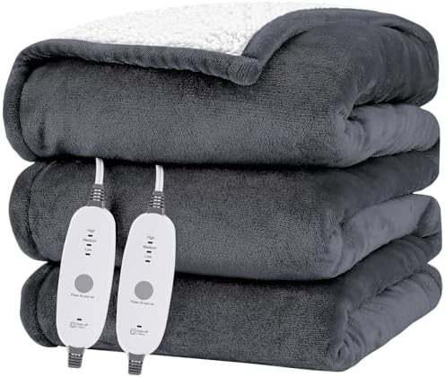 Hyleory Heated Throw Blanket with Timer and 3 Levels Dark Grey