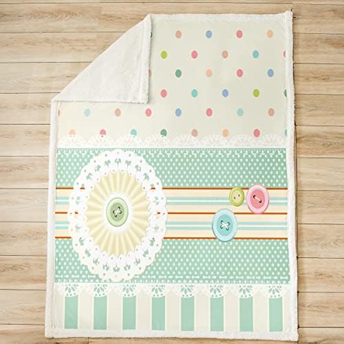 Manfei Sewing Theme Throw Blanket Geometric Stripes and Polka Dots Design