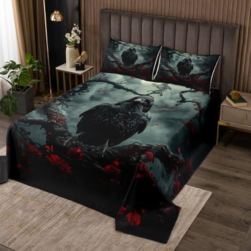 Feelyou Crows Bedspread Queen Kids Halloween Quilt Set