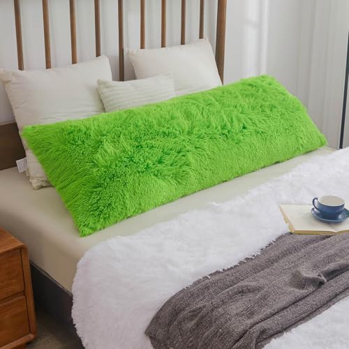 XeGe Faux Fur Body Pillow Cover 20x54 Lime Green with Zipper