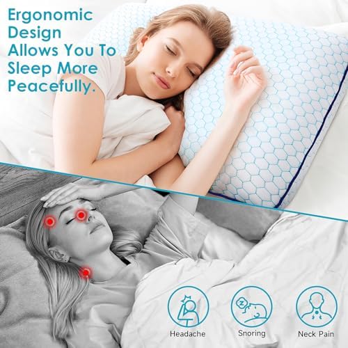 CushyOasis Memory Foam Pillows Set of 2 Blue Queen Size