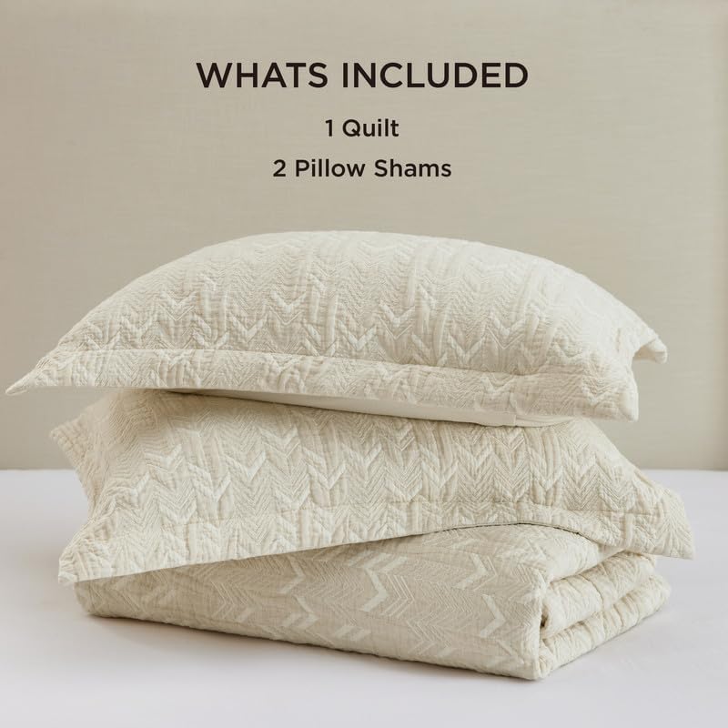Bedsure Cotton Linen Queen Quilt Set - Lightweight Reversible 90x96