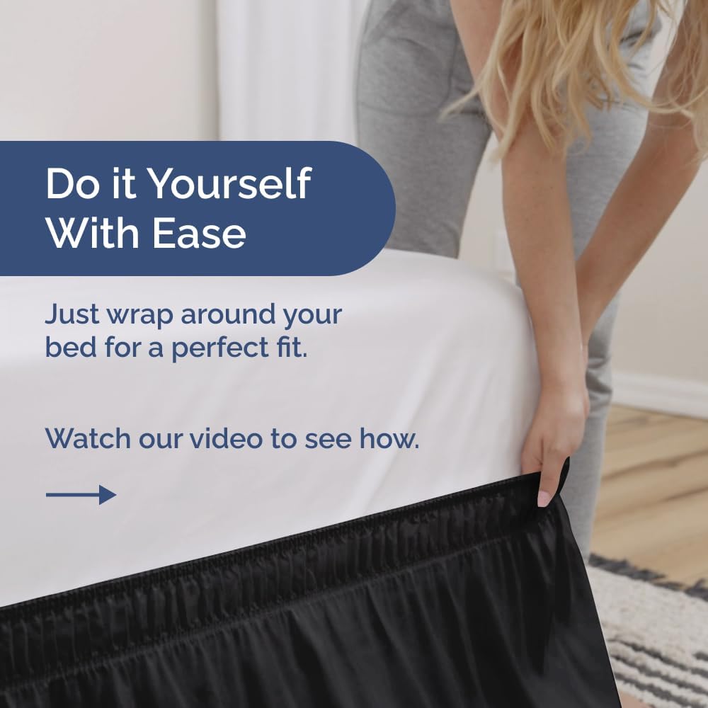 CGK Unlimited Wrap Around Dust Ruffle Bed Skirt 2 Pillowcases Bundle - Black