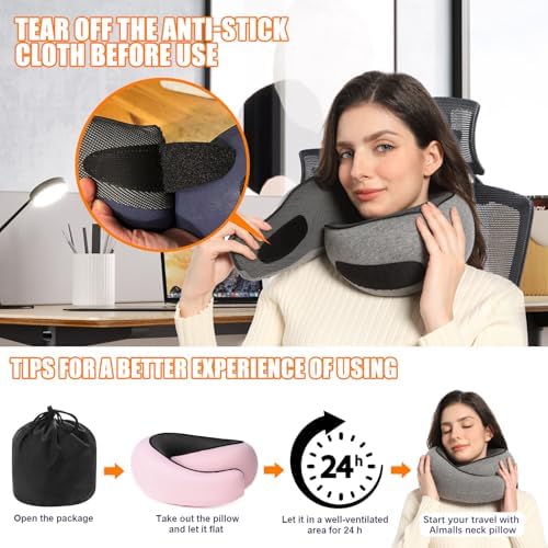 Almalls Memory Foam Travel Neck Pillow 360 Degree Support