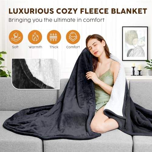 Hyleory Heated Throw Blanket with Timer and 3 Levels Dark Grey