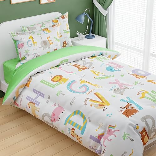 SANDJEST Alphabet Duvet Cover Set Twin Size for Kids