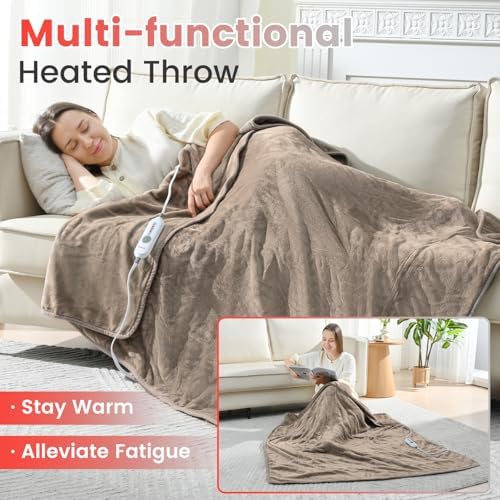 Sunable Heated Throw Blanket - 4 Heat Settings 50x60 Inches Velvet Machine Washable