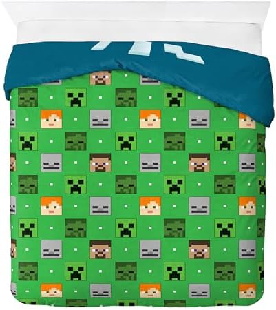 Jay Franco Minecraft Duvet Cover Set 3 Piece Kids Bedding Blue Queen
