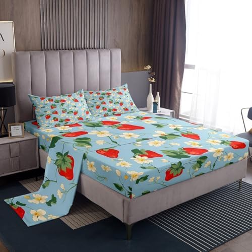 Jejeloiu Kids Strawberry Bed Sheet Set King Size
