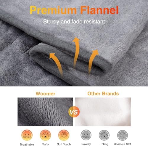 WOOMER Heated Throw Blanket Twin Size 62x84 10 Heat Levels