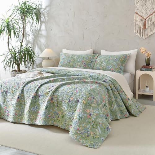 Sanracie Floral Quilt Set - 3pcs Cotton King Size