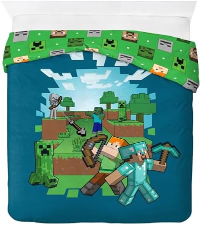 Jay Franco Minecraft Duvet Cover Set 3 Piece Kids Bedding Blue Queen