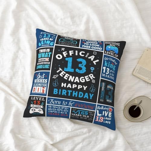 13th Birthday Pillow Covers 18x18 Inch for Boys