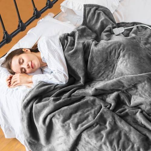 Mlivrom Heated Throw Blanket with Timer Auto-Off and 8 Heating Levels
