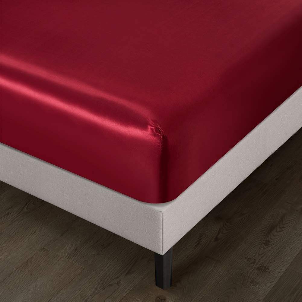 RevenRella 6-Piece Satin Sheet Set Queen Size Burgundy Velvet