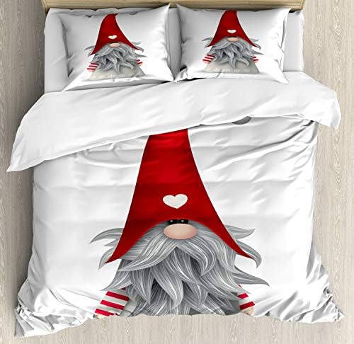 Ambesonne Gnome Duvet Cover Set - Nordic Tonttu Grey Ruby
