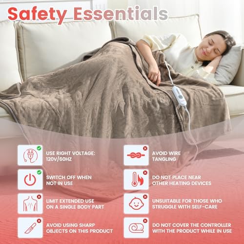 Sunable Heated Throw Blanket - 4 Heat Settings 50x60 Inches Velvet Machine Washable