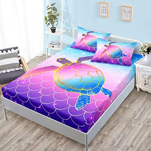 HOSIMA Glitter Star Mermaid Fish Scales Twin Fitted Sheet Set