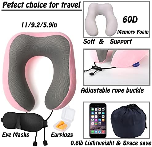 GOTDYA Travel Pillow with Memory Foam Support - Pink 1