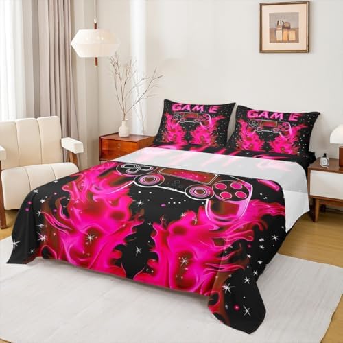 Jejeloiu Kids Gaming Bed Sheet Set King Size Pink