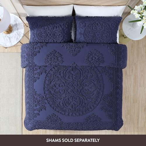 Beatrice Home Fashions Medallion Chenille Bedspread Queen Navy