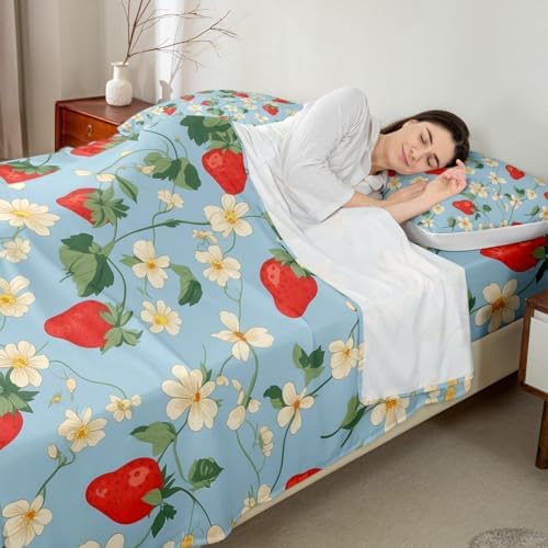 Jejeloiu Kids Strawberry Bed Sheet Set King Size