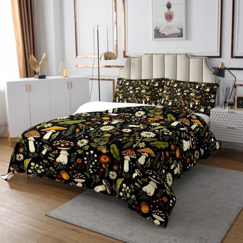 Feelyou Cute Mushroom Bedspread Kids Floral Pattern Quilted Coverlet Set