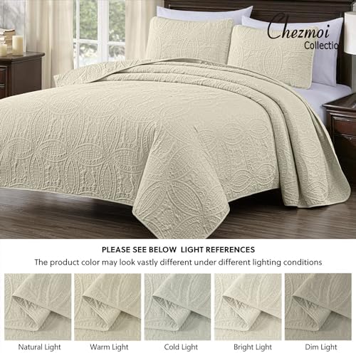 Chezmoi Austin 3-Piece Oversized Bedspread Set King Ivory