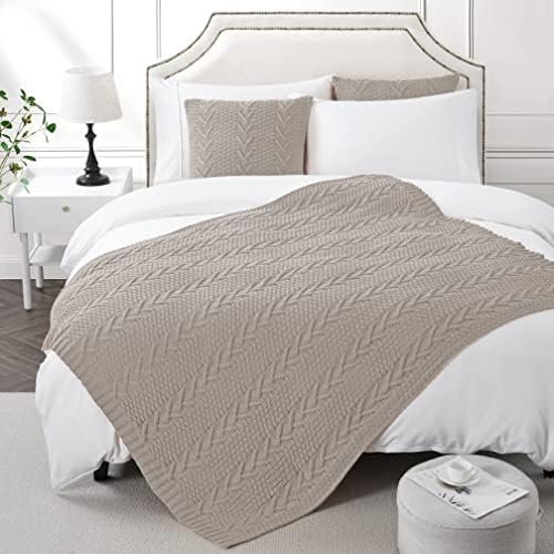 Aormenzy Knitted Throw Blanket Set with Pillow Covers