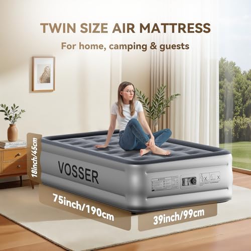VOSSER Twin Air Mattress with Built in Pump 330LB Max 1