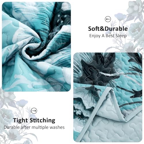 Drucon Blue Floral Quilt Set Queen 3 Pieces