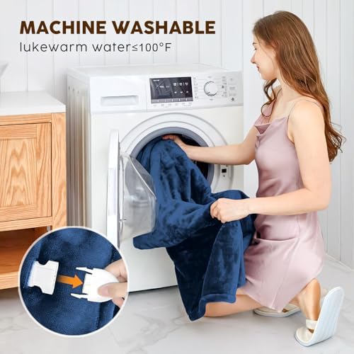 Hyleory Heated Blanket Throw 62 x 84 6 Level Warmth Navy Blue