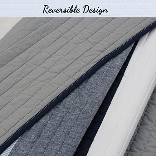 Cozy Line Tranquil Blue Gray Striped Reversible Quilt Set Twin 2 Piece
