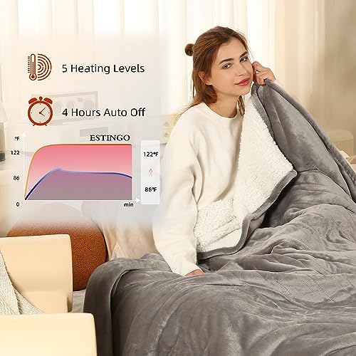 ESTINGO Heated Throw Blanket 50x60 5 Heat Levels 4H Auto Off