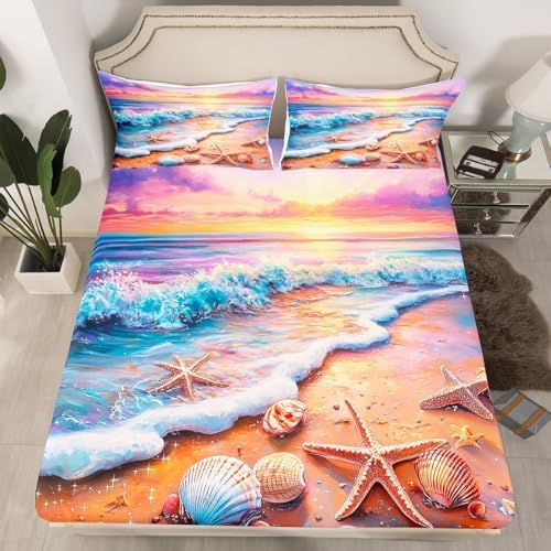 Erosebridal King Size Beach Sheet Set with Shell Starfish Print 1