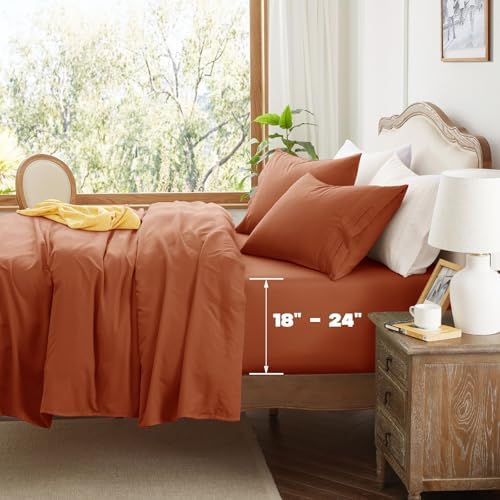 Aormenzy Extra Deep King Sheets - 4 Piece Burnt Orange Set