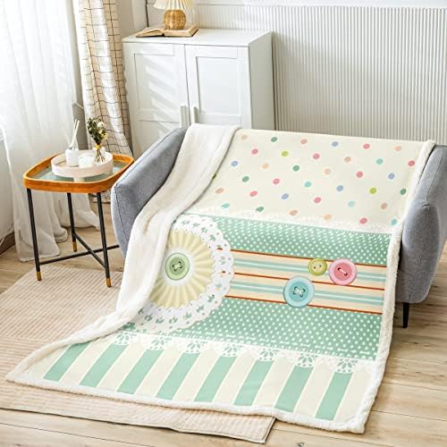 Manfei Sewing Theme Throw Blanket Geometric Stripes and Polka Dots Design