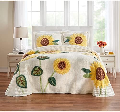 BrylaneHome Full Bedspread Cotton Bloom Chenille Floral Red Multi