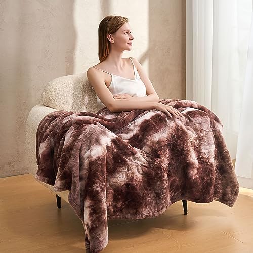 Electric Heated Blanket 50x60 Luxury White Coffee Faux Fur