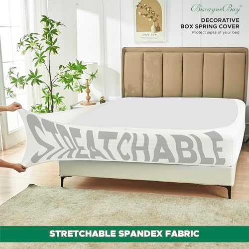Biscaynebay Queen Bed Skirt Ivory Stretchy Box Spring Cover