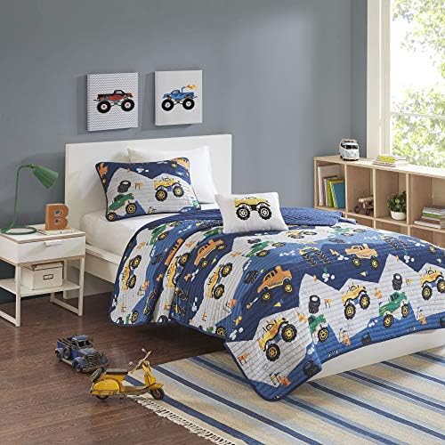 Mi Zone Kids Reversible Quilt Set with Big Wheel Monster Trucks Design