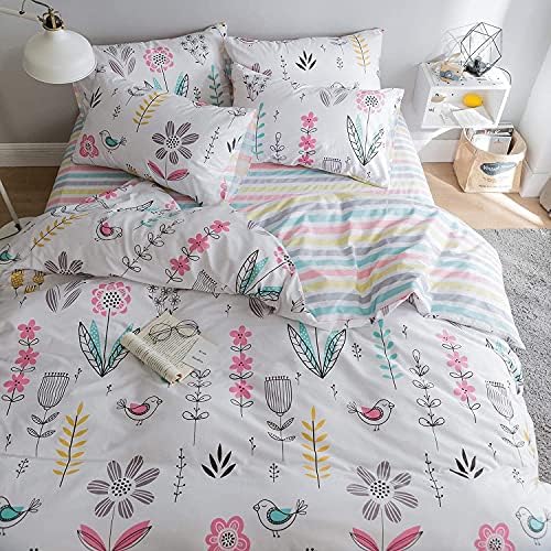 BuLuTu Reversible Cotton Duvet Cover Set for Kids
