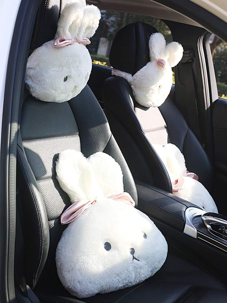 Fluffy Cute White Bunny Neck Pillow for Car Comfort 1pcs