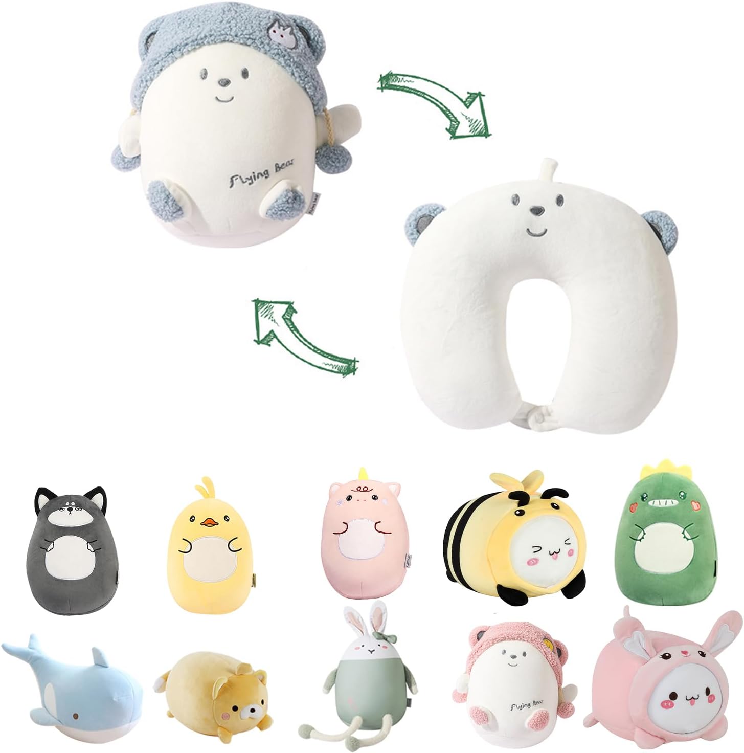 Kids Travel Pillow with Blue Bear Design