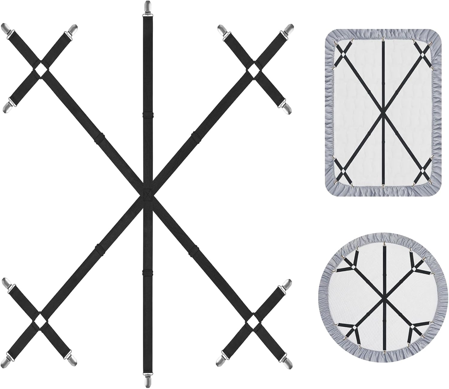 Mkono Sheet Straps 6 Way Cross 14 Clips Fitted Sheet Holder