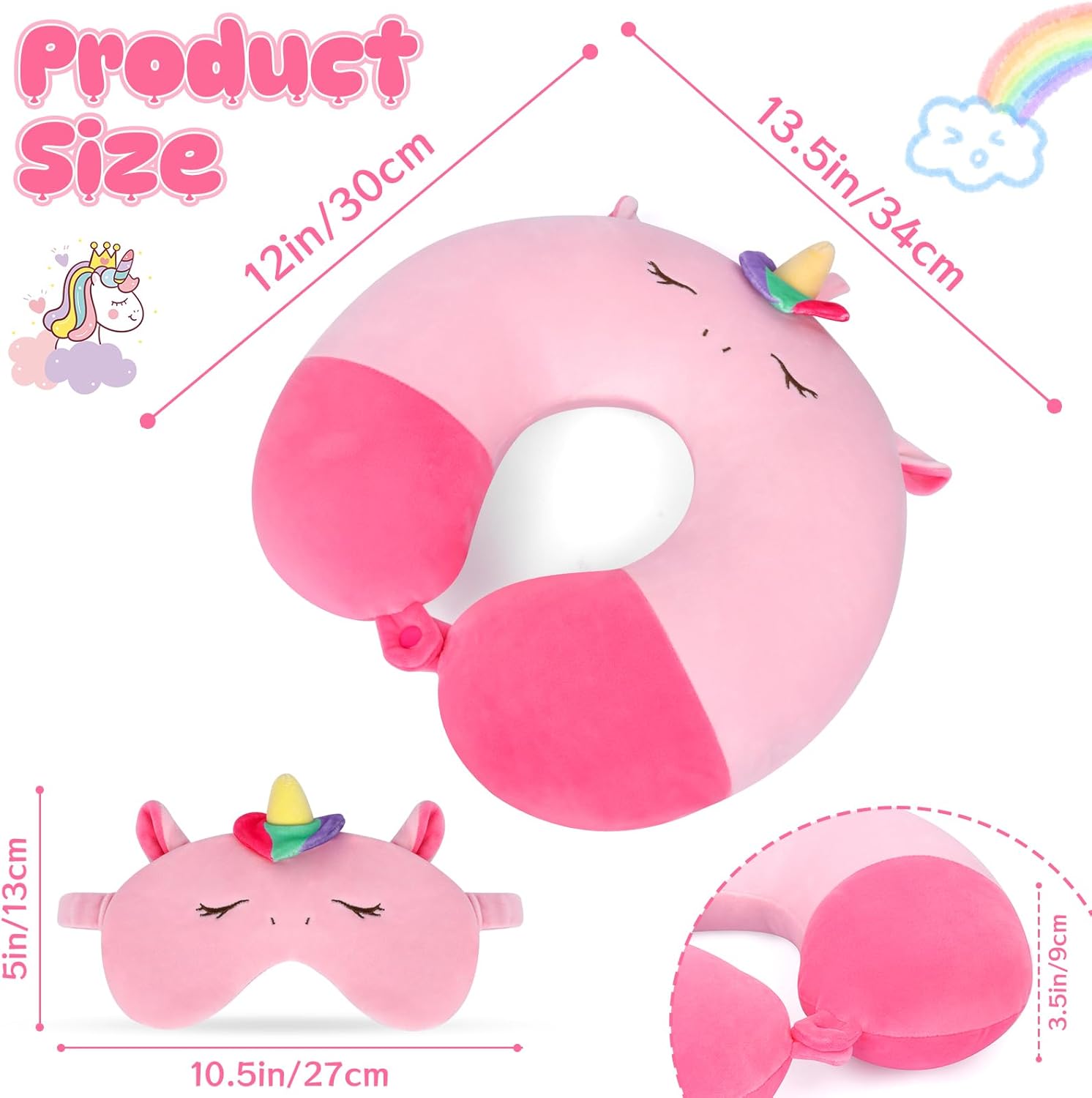 Cute Kids Pink Neck Pillow with Eye Mask