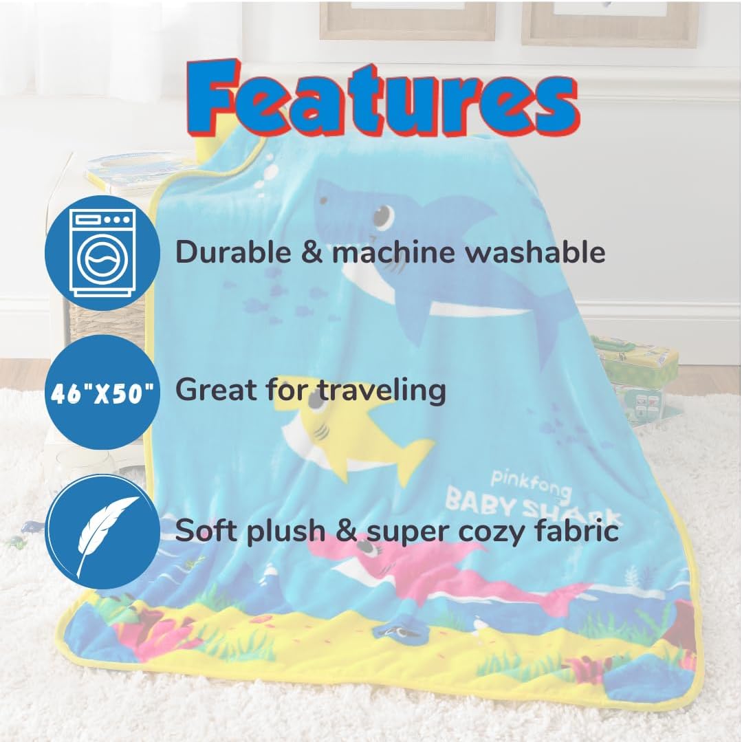 Franco Baby Shark Throw 40 x 50 Inches Official Licensed