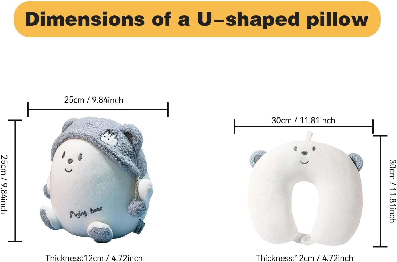 Kids Travel Pillow with Blue Bear Design