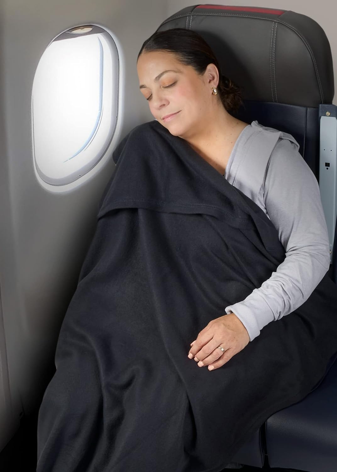 Brookstone Travel Blanket - Lightweight 2-in-1 Fleece with Carrying Pouch Blue