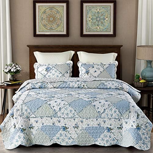 VIVILINEN Blue Floral Patchwork Quilt Set 1